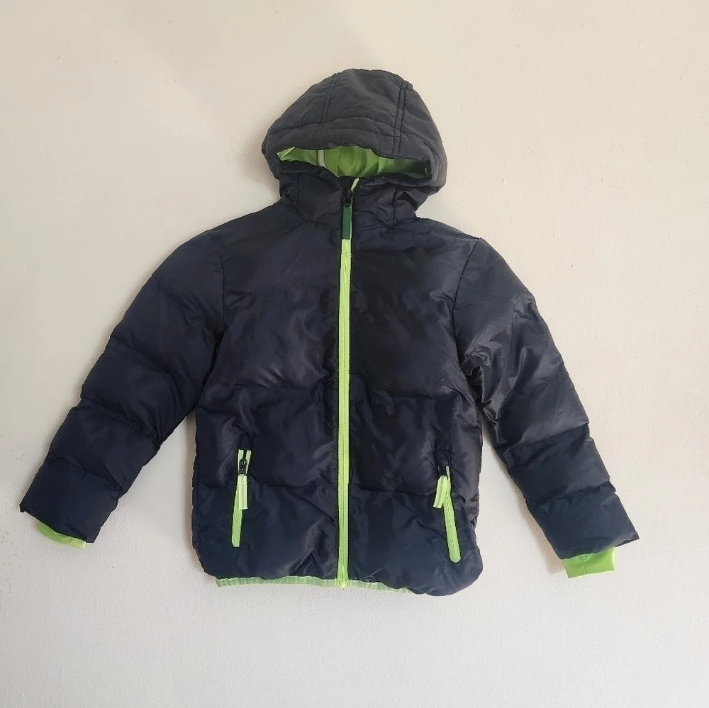 C9 Champion boys blue puffer jacket w/ neon and thumbholes size XS 4-5